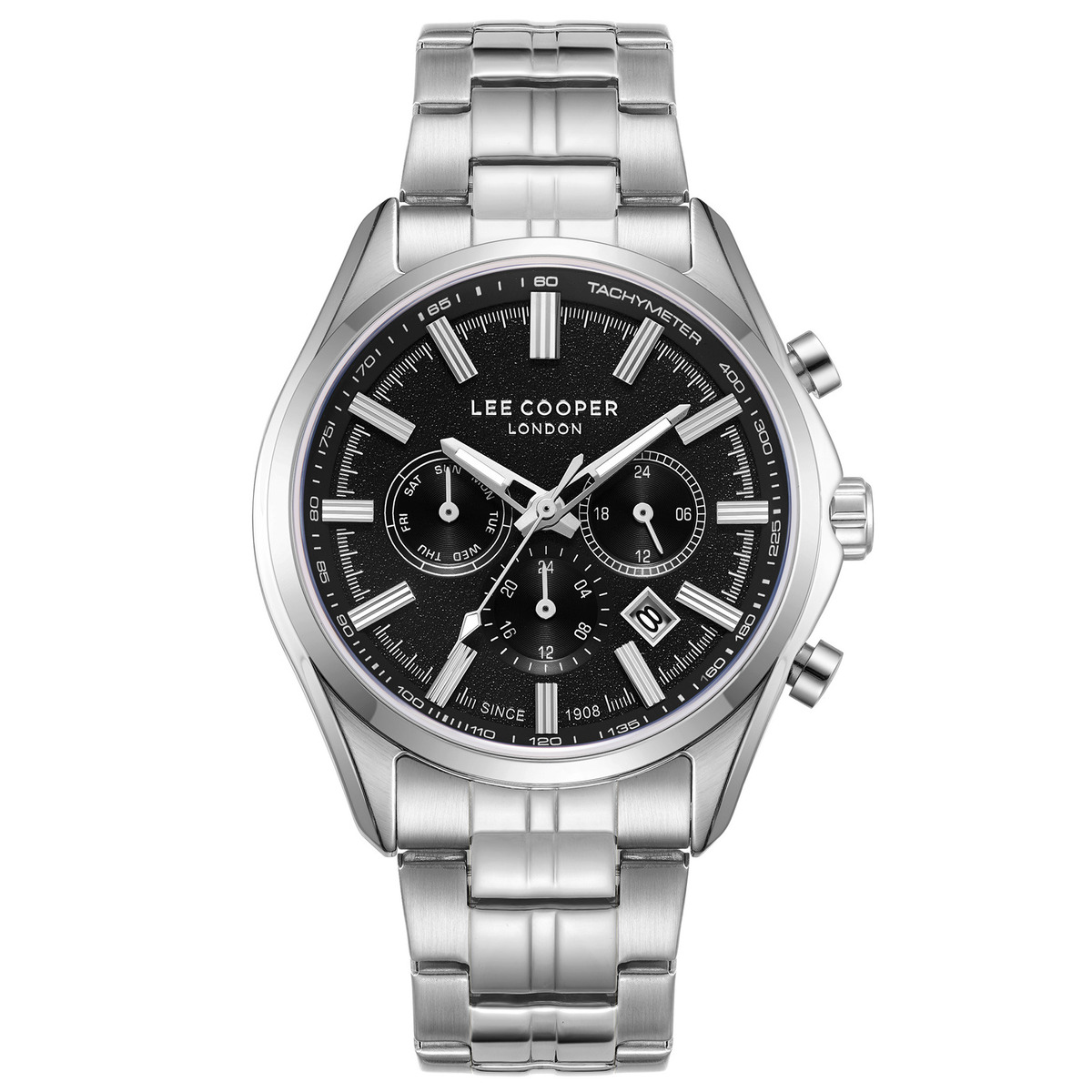 Чоловічий годинник Lee Cooper Fenix Black 1981, 44 мм, сріблястий браслет — фото 2