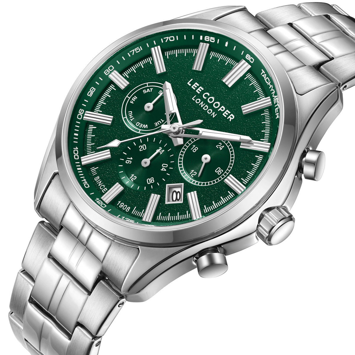 Чоловічий годинник Lee Cooper Fenix Green 1982 зі сталевим браслетом, 44 мм — фото 1