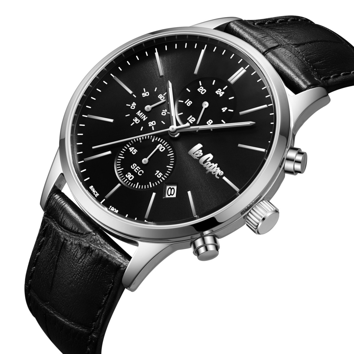 Чоловічий годинник Lee Cooper Leather Black 44 мм з чорним циферблатом — фото 1