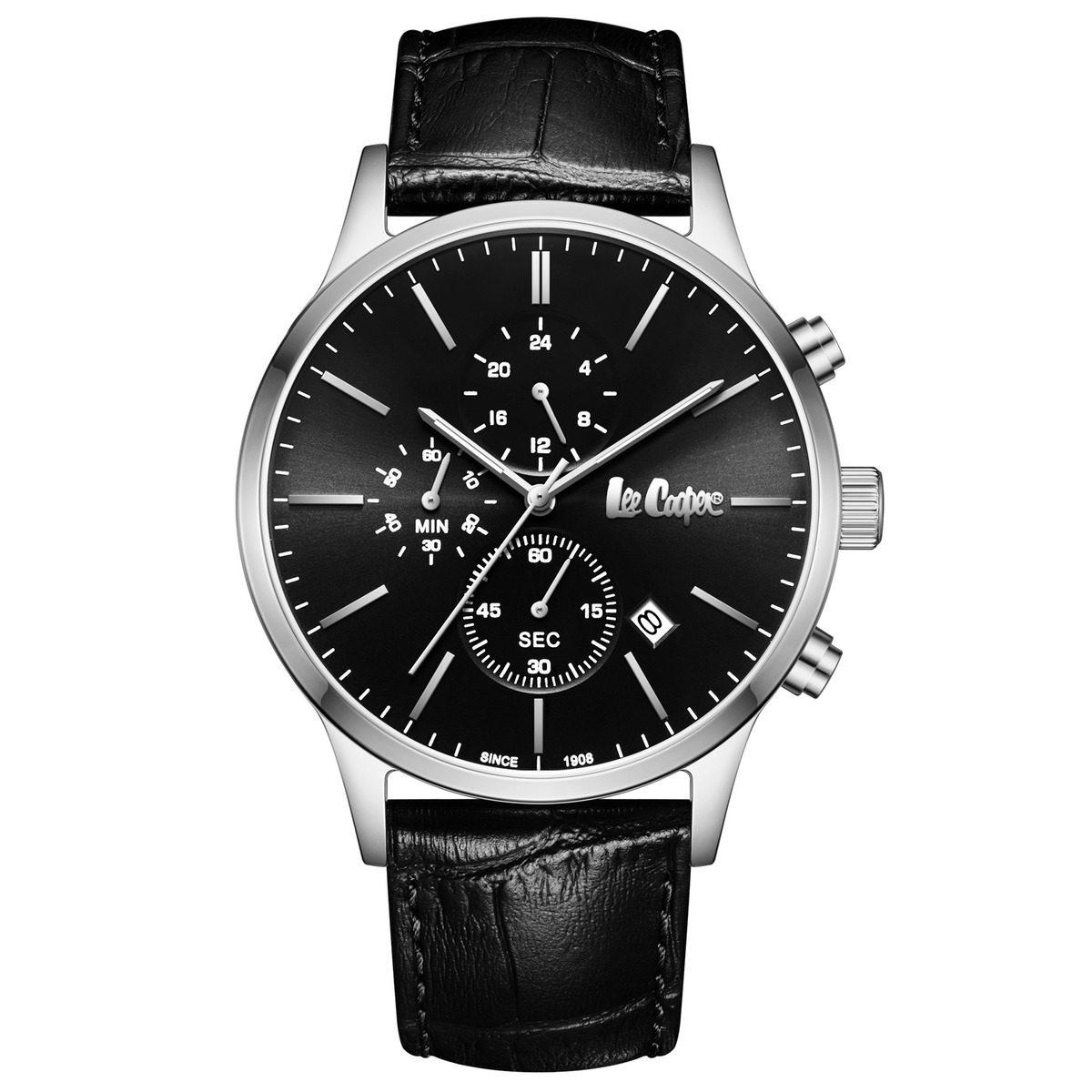 Чоловічий годинник Lee Cooper Leather Black 44 мм з чорним циферблатом — фото 2