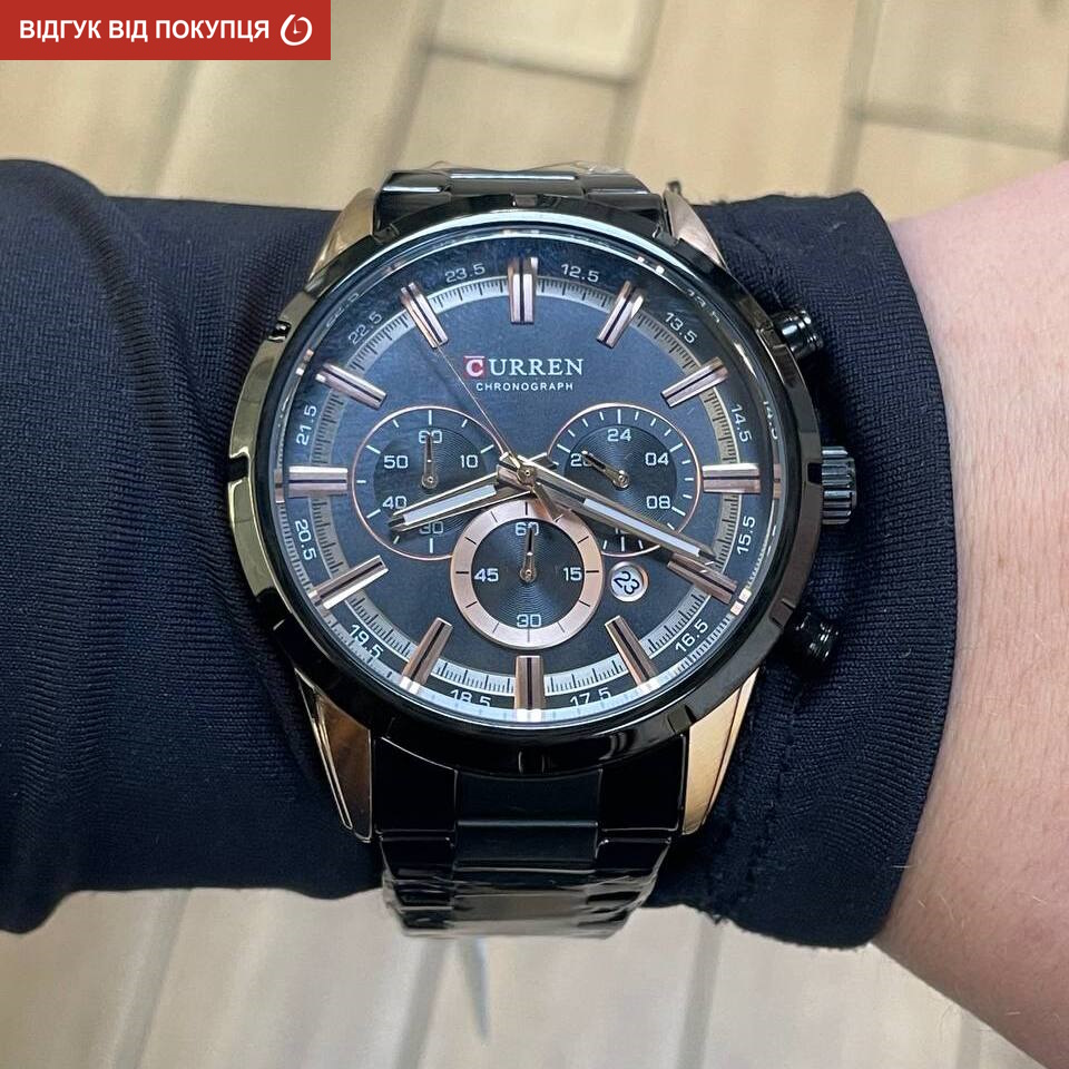 Чоловічий годинник Curren Wild Black 2095 з хронографом і сталевим браслетом — фото 8