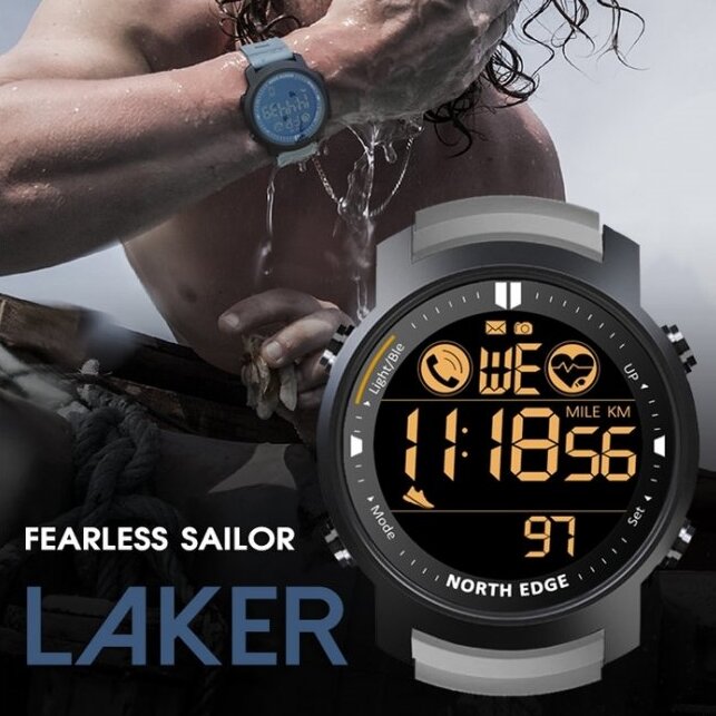 Чоловічий годинник North Edge Laker Black 5 bar з фітнес-трекером, 44 мм — фото 10