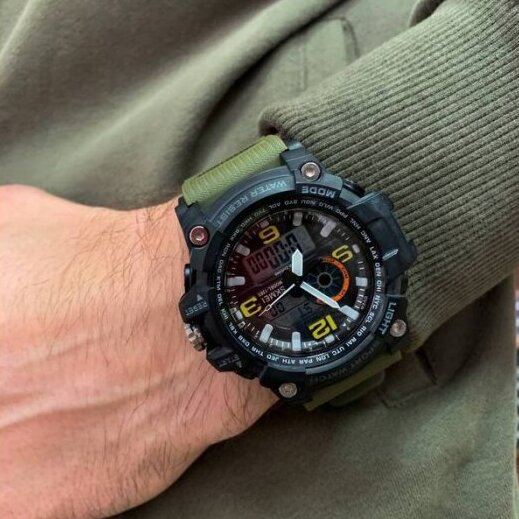 Чоловічий годинник Skmei Disel 1283 Quartz 50 мм з темно-зеленим каучуковим ремінцем — фото 3