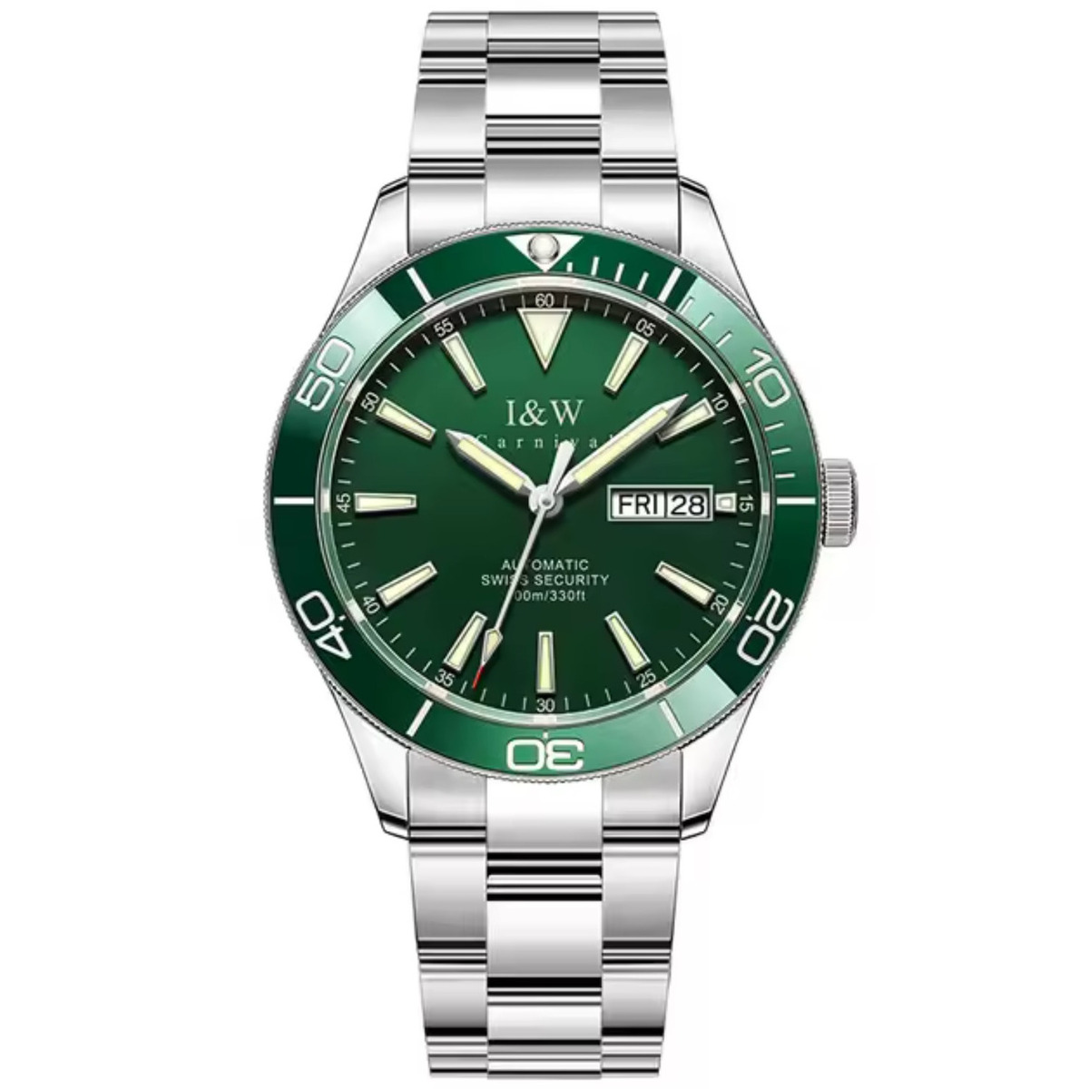 Чоловічий механічний годинник Carnival Diver 10 Bar 2032 із зеленим циферблатом — фото 2
