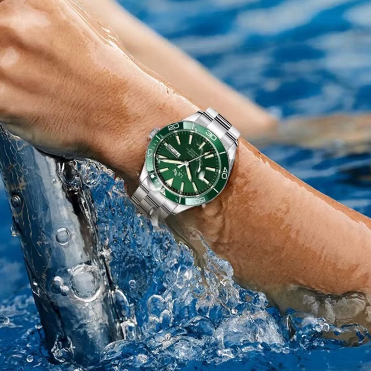 Чоловічий механічний годинник Carnival Diver 10 Bar 2032 із зеленим циферблатом — фото 5