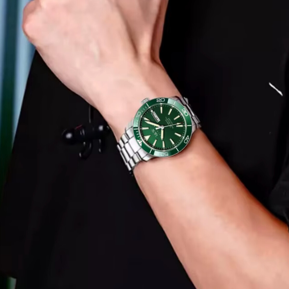 Чоловічий механічний годинник Carnival Diver 10 Bar 2032 із зеленим циферблатом — фото 7