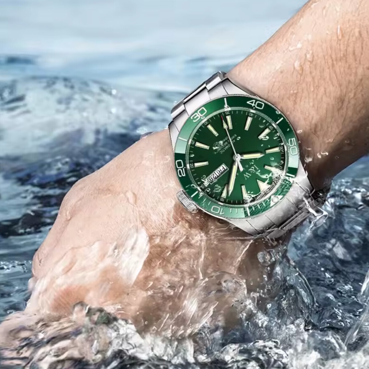 Чоловічий механічний годинник Carnival Diver 10 Bar 2032 із зеленим циферблатом — фото 8