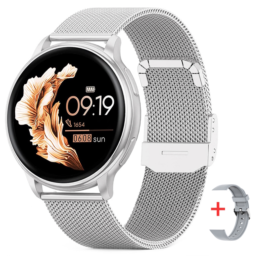 Жіночий смарт-годинник UWatch Smart Melisia Silver Steel 44 мм зі сталевим браслетом, 2 ремінці — фото 1