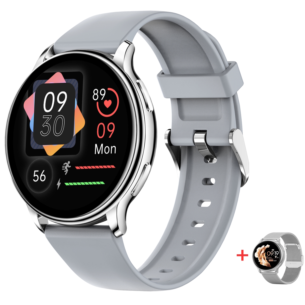 Жіночий смарт-годинник UWatch Smart Melisia Silver Rubber 44 мм, 2 ремінці — фото 1