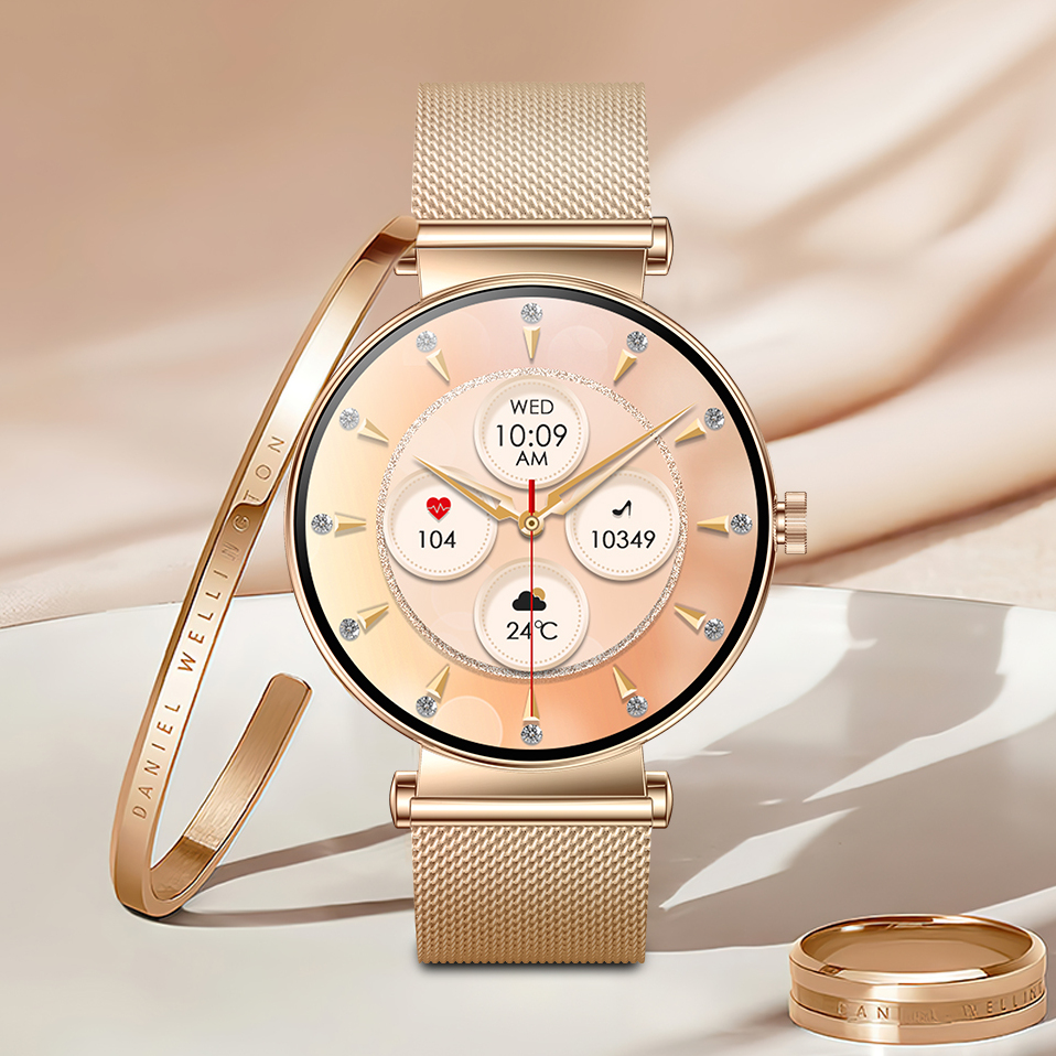 UWatch Smart Princess Steel Gold розумний годинник AMOLED 1.32 з 2 ремінцями — фото 4