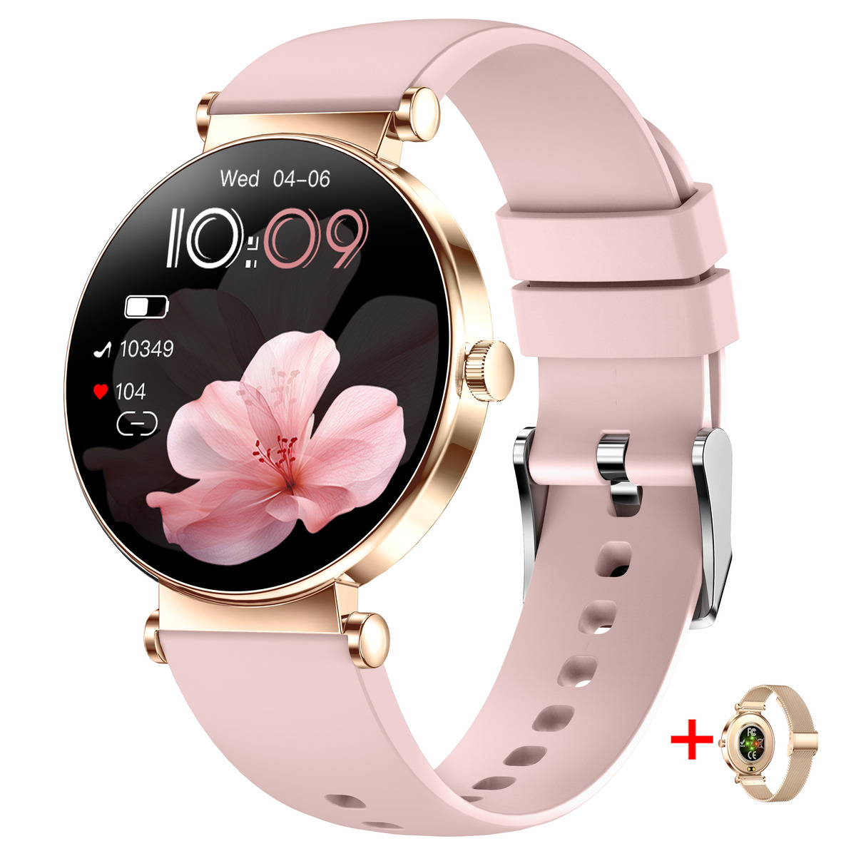 Жіночий смартгодинник UWatch Smart Princess Rubber Pink з AMOLED-дисплеєм і 2 ремінцями — фото 1