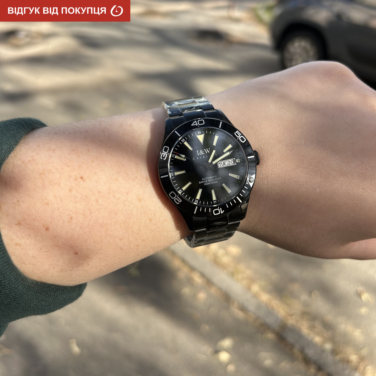 Чоловічий механічний годинник Carnival Shark 10 Bar 1872 з чорним циферблатом — фото 9