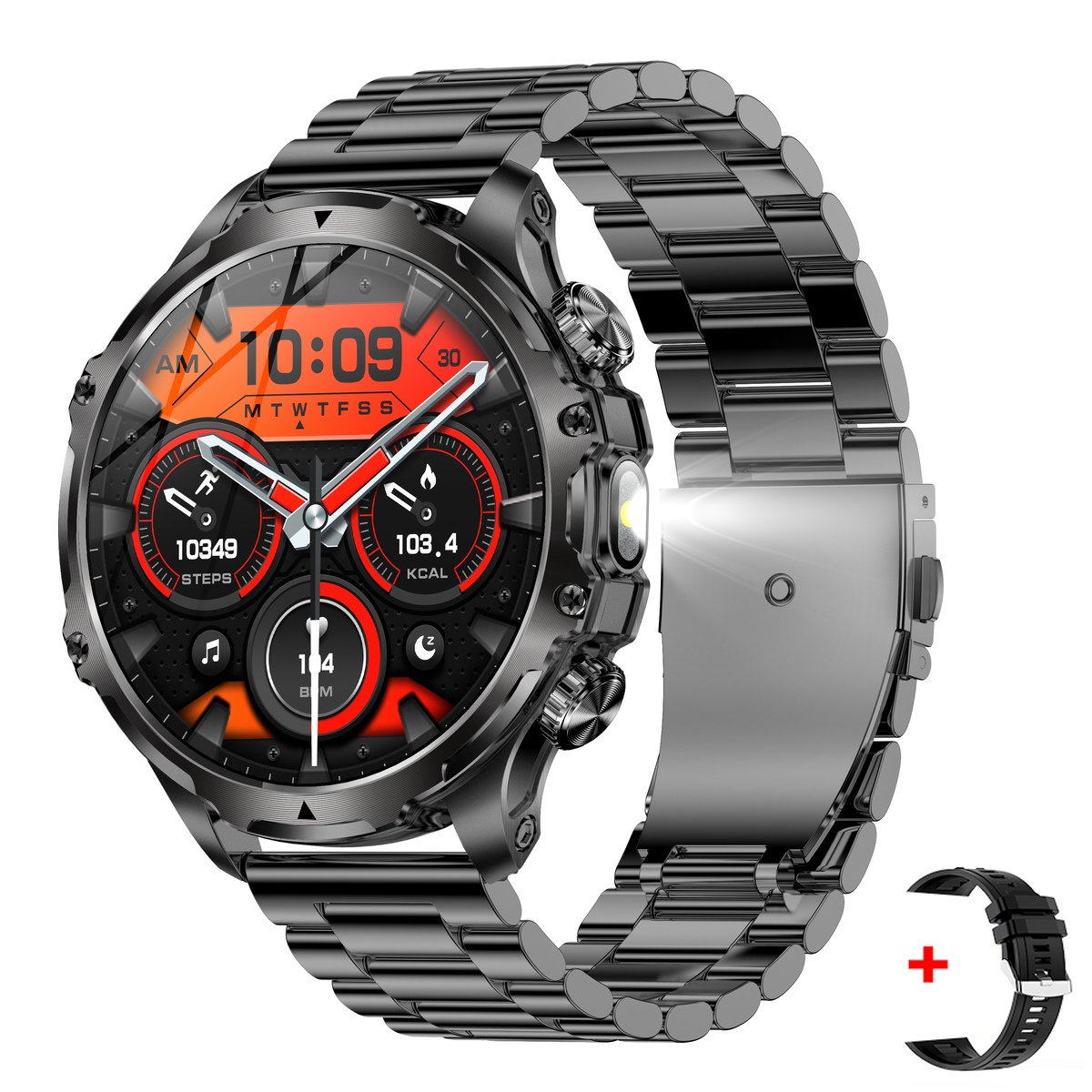 UWatch Smart Turbo Power Steel смарт-годинник 1.8 дюйма, чорний, 2 ремінці — фото 1