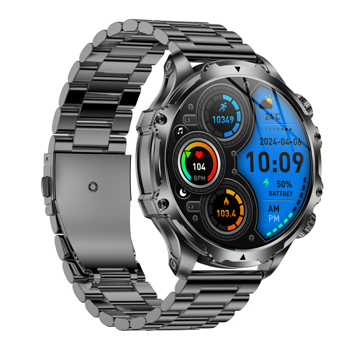 UWatch Smart Turbo Power Steel смарт-годинник 1.8 дюйма, чорний, 2 ремінці — фото 9