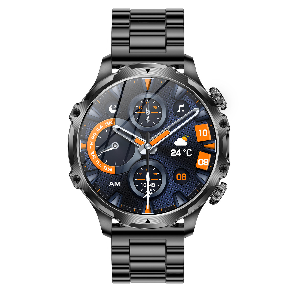 UWatch Smart Turbo Power Steel смарт-годинник 1.8 дюйма, чорний, 2 ремінці — фото 10