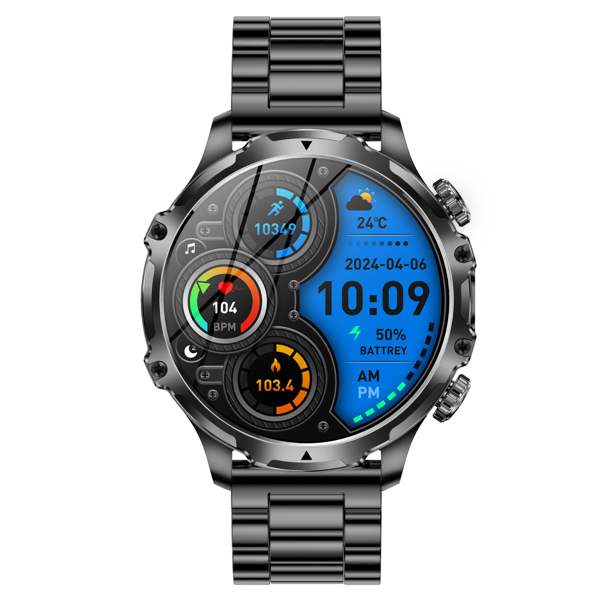 UWatch Smart Turbo Power Steel смарт-годинник 1.8 дюйма, чорний, 2 ремінці — фото 3