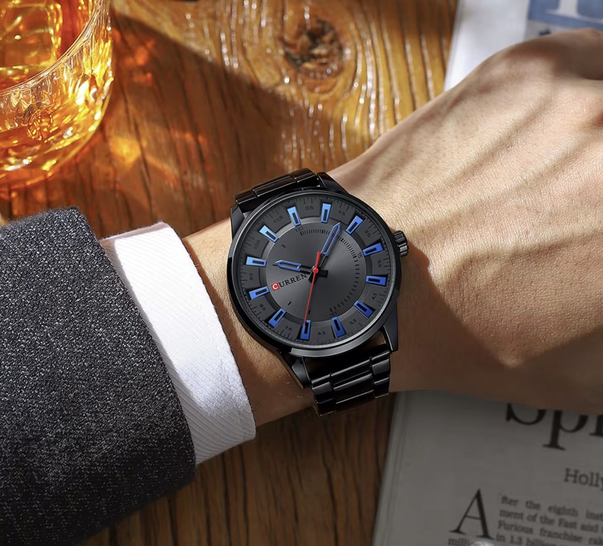 Чоловічий годинник Curren Formula 1950 Quartz з чорним сталевим браслетом — фото 3