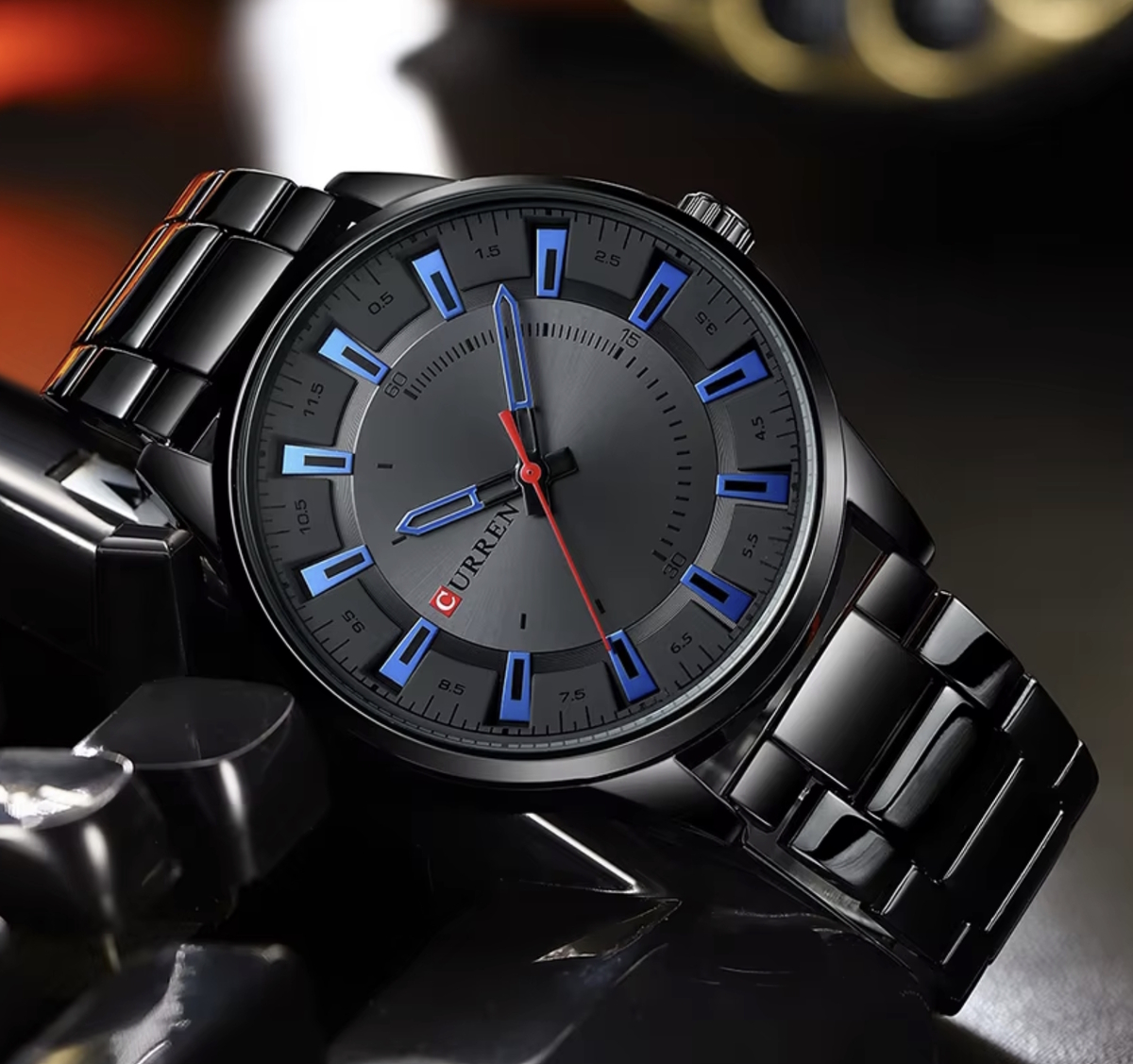 Чоловічий годинник Curren Formula 1950 Quartz з чорним сталевим браслетом — фото 4