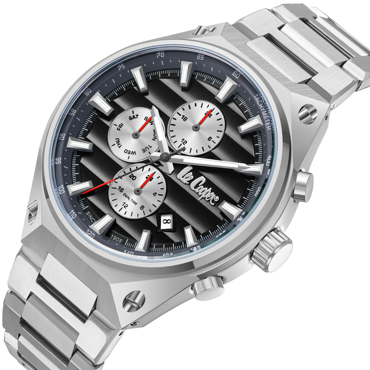 Чоловічий годинник Lee Cooper Ice Silver 1837 з чорним циферблатом — фото 1
