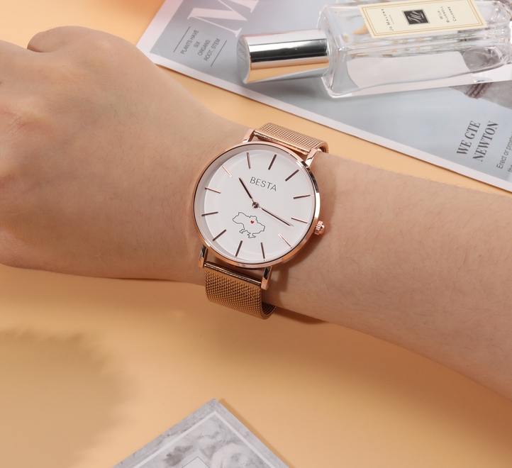 Унісекс годинник Besta Love UA Beige Flower 2329 з 2 ремінцями, золотистий — фото 5