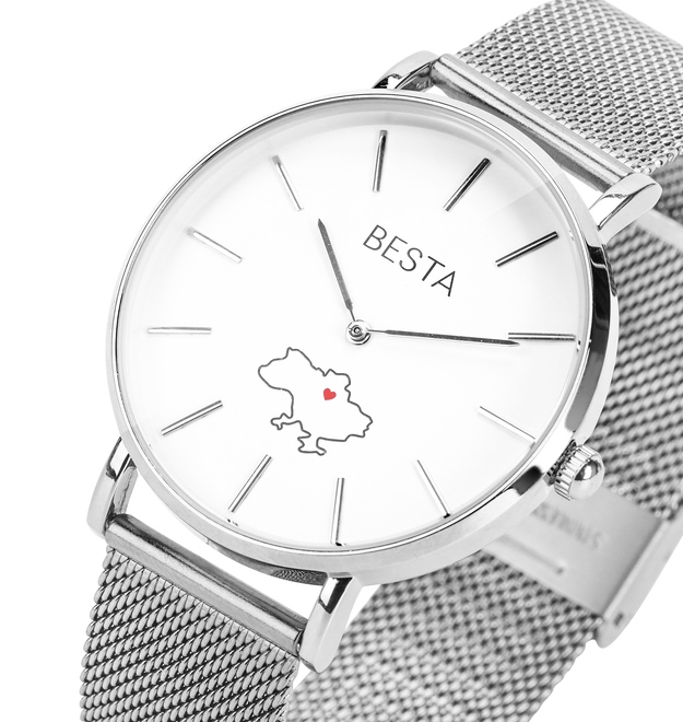 Унісекс годинник Besta Love UA Silver 39 мм зі сріблястим браслетом — фото 2