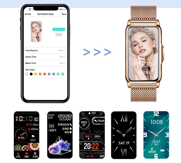 Жіночий смарт-годинник UWatch Smart Mioband Nano+ Gold з OLED-дисплеєм і 2 ремінцями — фото 7