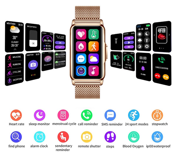 Жіночий смарт-годинник UWatch Smart Mioband Nano+ Gold з OLED-дисплеєм і 2 ремінцями — фото 10