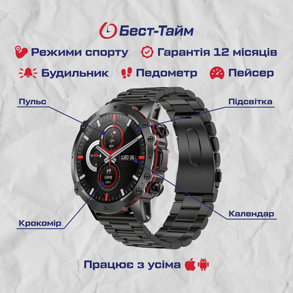 Смартгодинник UWatch Smart Forest Pro Black 1.43 OLED, Bluetooth 5.0, чорний — фото 5