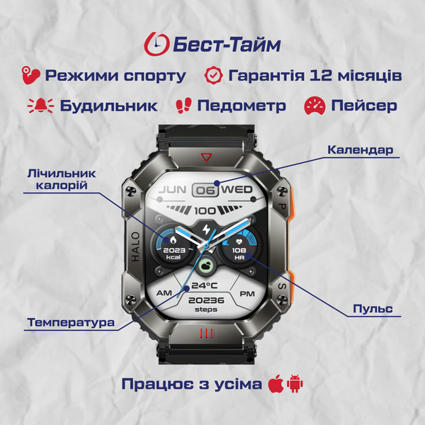 Смартгодинник UWatch Smart Racer K+ Black з компасом, Amoled 2″, Bluetooth 5.0 — фото 5