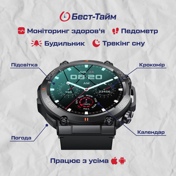 Смарт-годинник UWatch Smart Storm Black 1.32″ OLED Bluetooth 5.0 чорний — фото 5