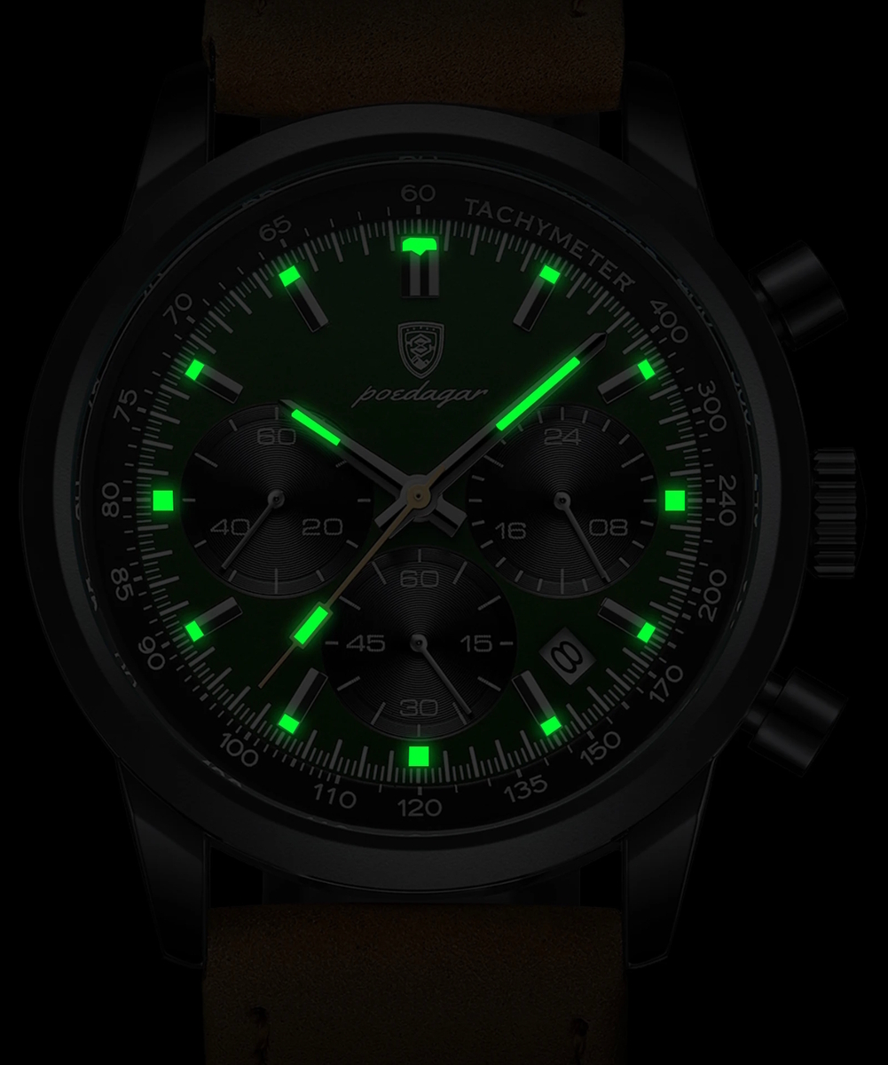 Чоловічий годинник Poedagar Petros Black 2103, зелений циферблат — фото 3