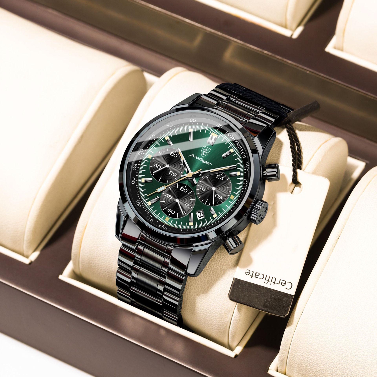 Чоловічий годинник Poedagar Petros Black 2103, зелений циферблат — фото 4