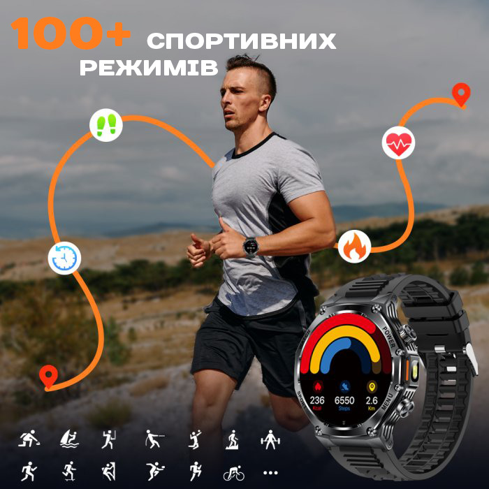 Смарт-годинник UWatch Smart Surf X Pro Black Rubber 2023, 2 ремінці — фото 7