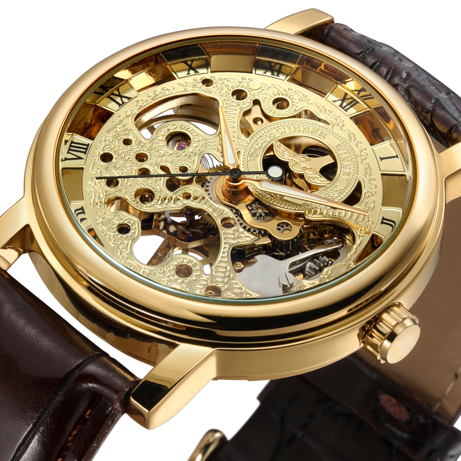 Чоловічий механічний годинник Winner Gold 1113 із золотистим корпусом — фото 1