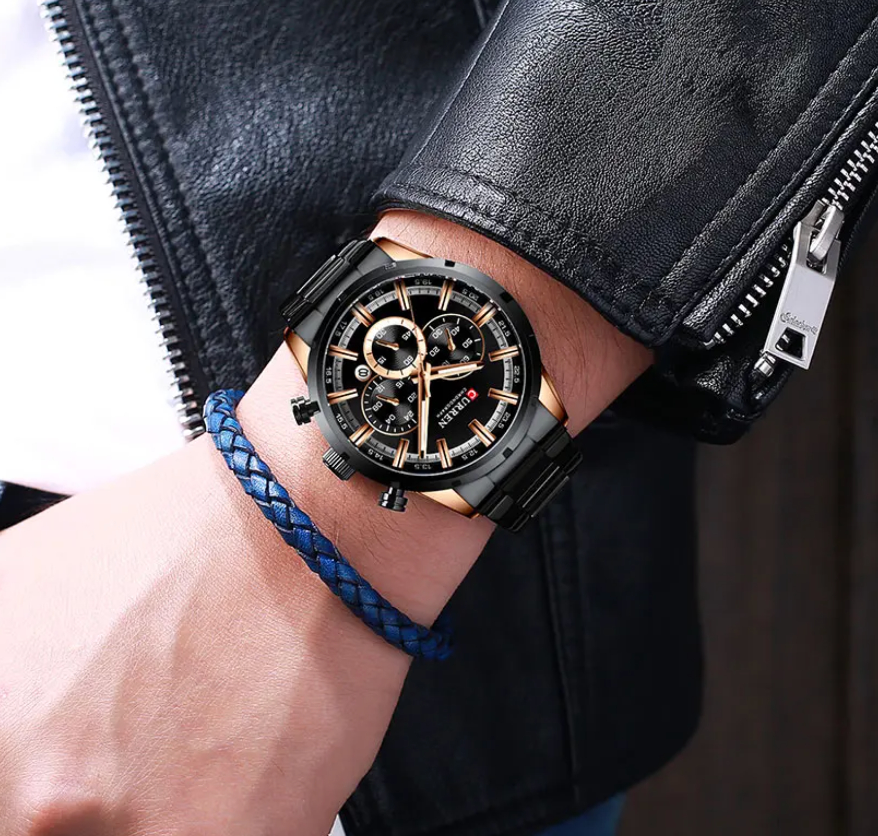 Чоловічий годинник Curren Wild Black 2095 з хронографом і сталевим браслетом — фото 3