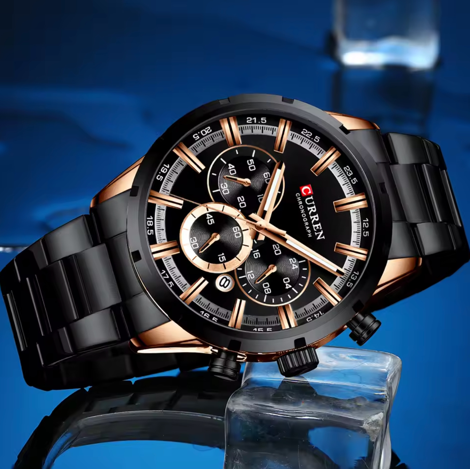 Чоловічий годинник Curren Wild Black 2095 з хронографом і сталевим браслетом — фото 4
