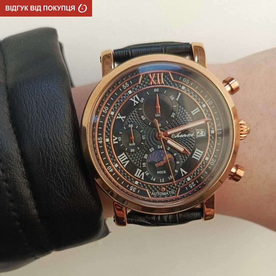 Чоловічий годинник Chenxi Patek 2310 з чорним циферблатом і шкіряним ремінцем — фото 9