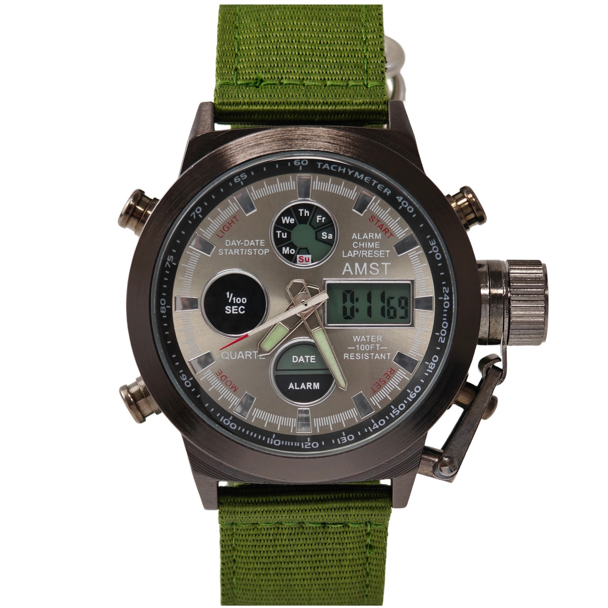 Чоловічий тактичний годинник AMST Mountain Green 2224 з 2 ремінцями — фото 2