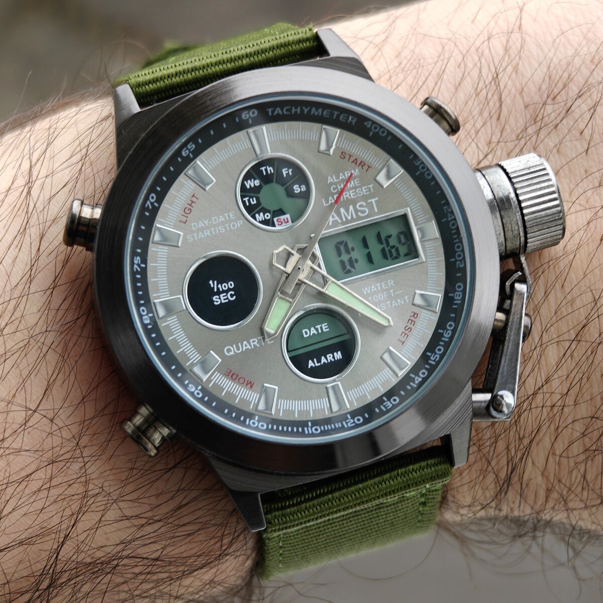 Чоловічий тактичний годинник AMST Mountain Green 2224 з 2 ремінцями — фото 8