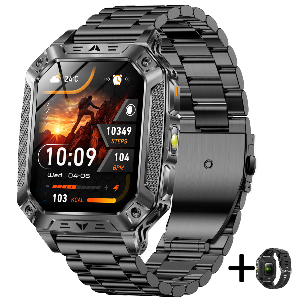 Смарт-годинник UWatch Smart Formula K+ Steel 2.01″, чорний, з 2 ремінцями — фото 1