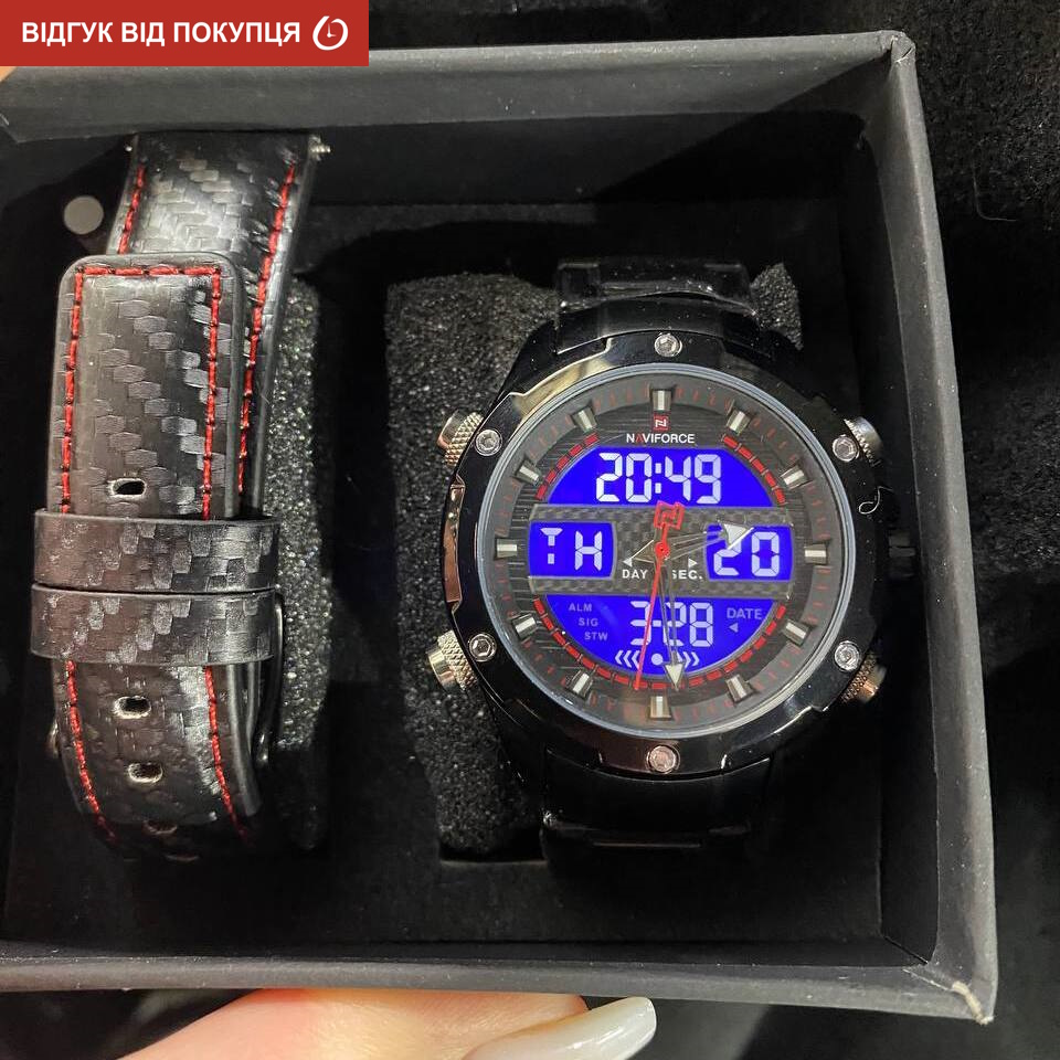 Чоловічий годинник Naviforce 1886 Set Present з двома ремінцями, чорний — фото 6