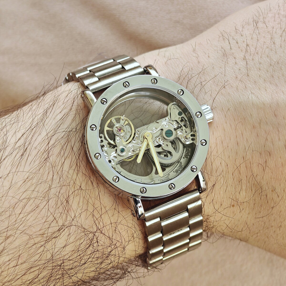 Чоловічий механічний годинник Forsining Air Silver Metal 2338 з 2 ремінцями — фото 7