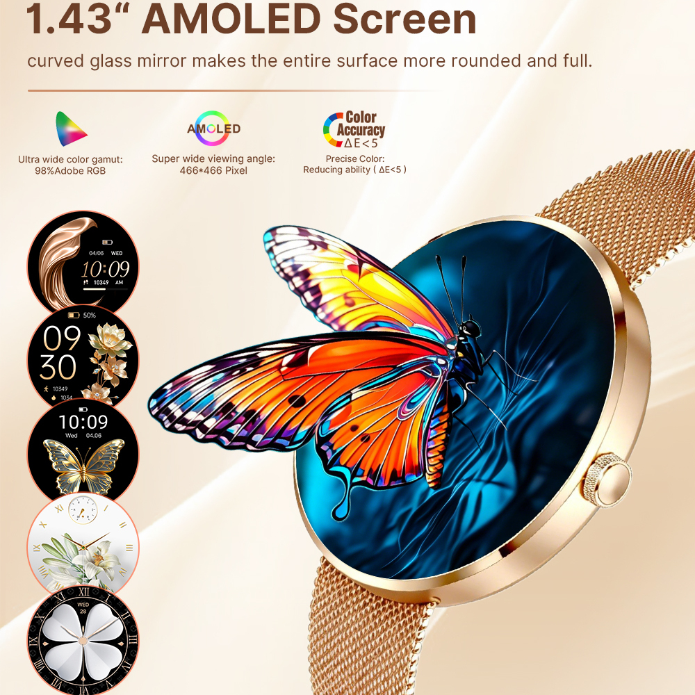 Смарт-годинник UWatch Smart Luna Cherry Rubber 46 мм з Amoled-дисплеєм і 3 ремінцями — фото 4