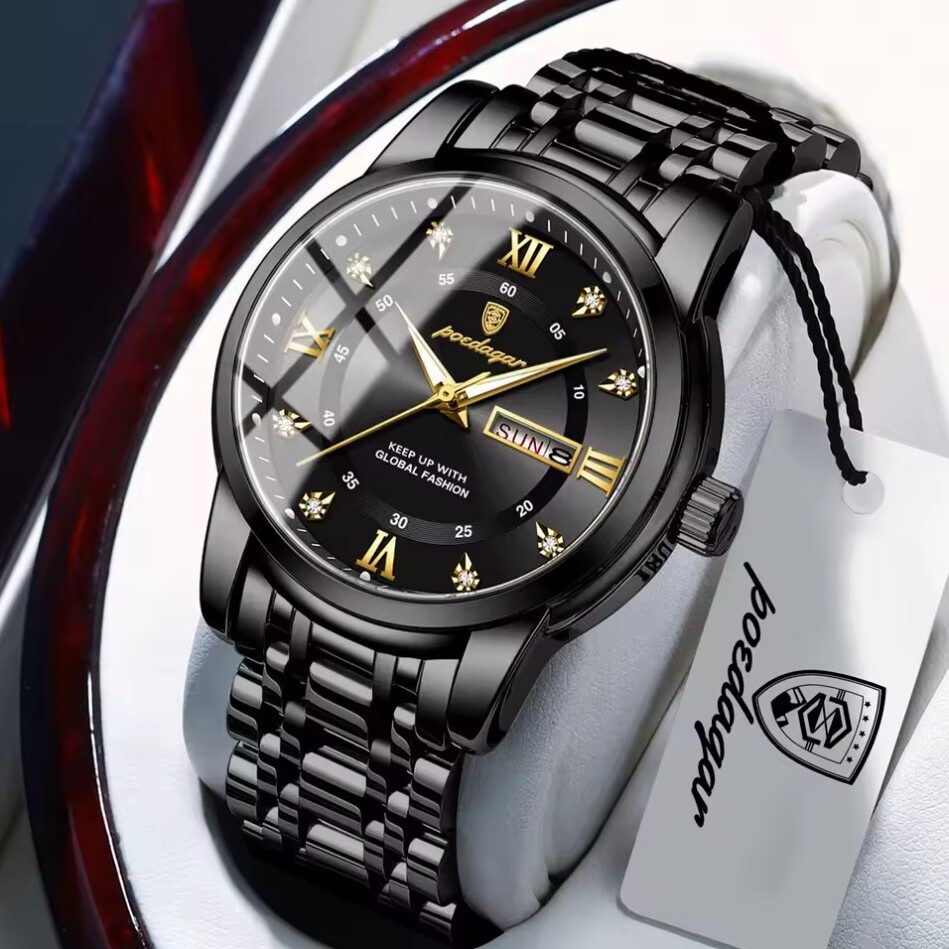 Чоловічий годинник Poedagar Unique Men Black 2344 з чорним циферблатом — фото 3