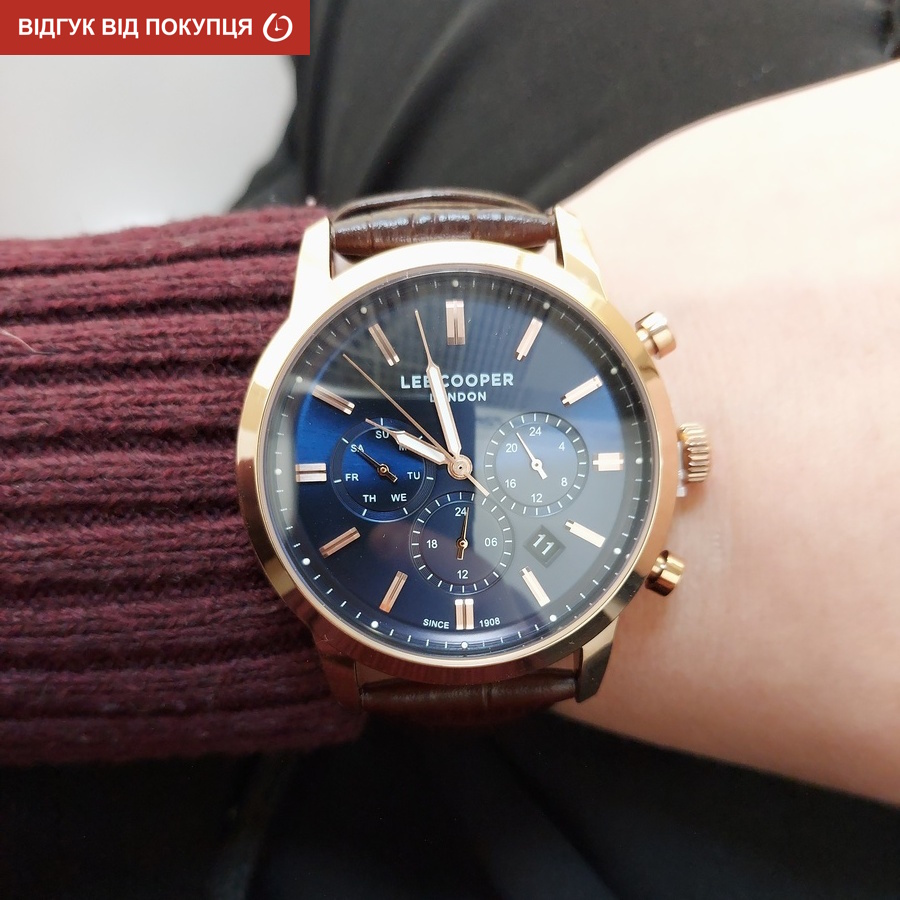 Чоловічий годинник Lee Cooper Coffee 1986 із синім циферблатом і шкіряним ремінцем — фото 8