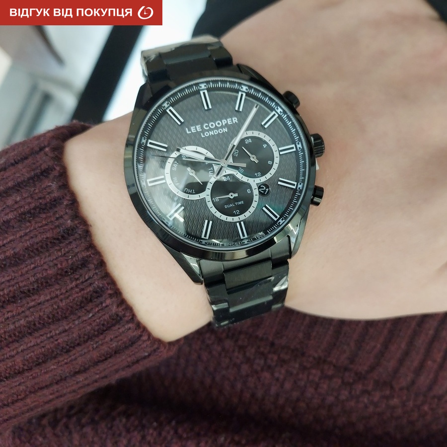 Чоловічий годинник Lee Cooper England Black 1985, чорний, кварцовий, 44 мм — фото 9