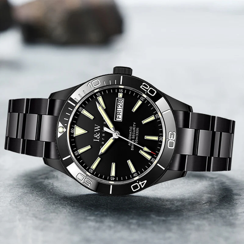 Чоловічий механічний годинник Carnival Shark 10 Bar 1872 з чорним циферблатом — фото 4