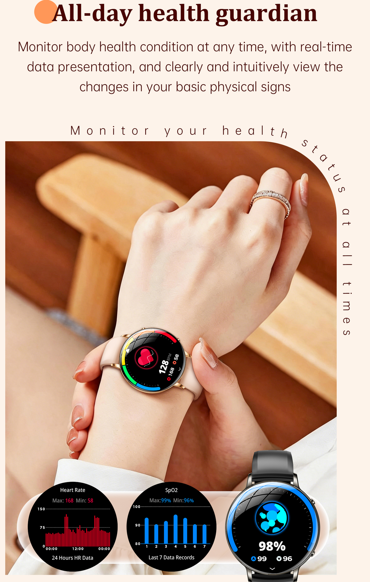Смарт-годинник UWatch Smart Rose з ліхтариком, AMOLED 1.32″, рожевий ремінець і додатковий сталевий — фото 6