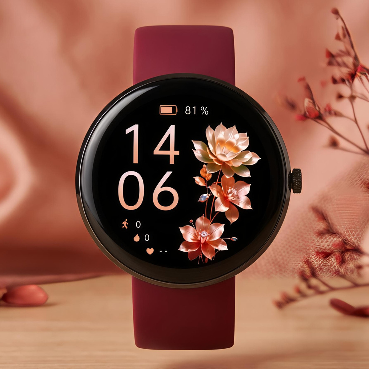 Смарт-годинник UWatch Smart Luna Cherry Rubber 46 мм з Amoled-дисплеєм і 3 ремінцями — фото 2