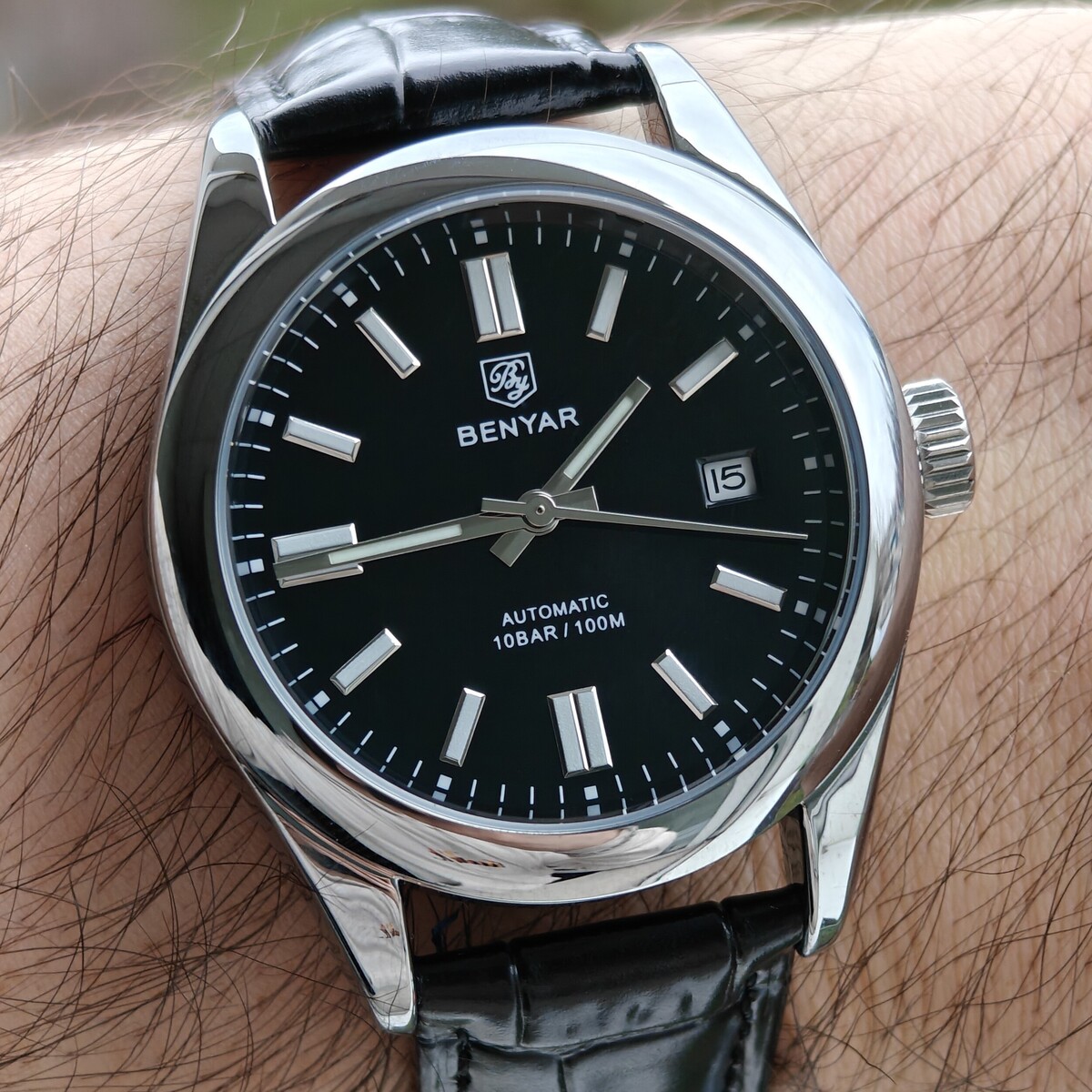 Чоловічий годинник Benyar 2201 Automatic Leather Deluxe з автозаводом і 2 ремінцями — фото 7